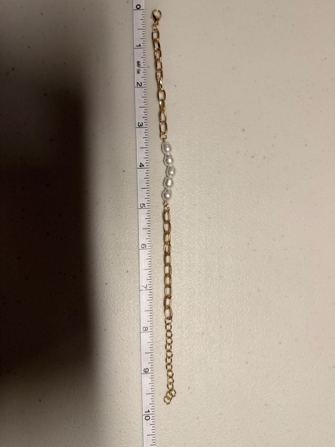 Generic Gold Link Chain Bracelet With White Pearls 8 Inches 5