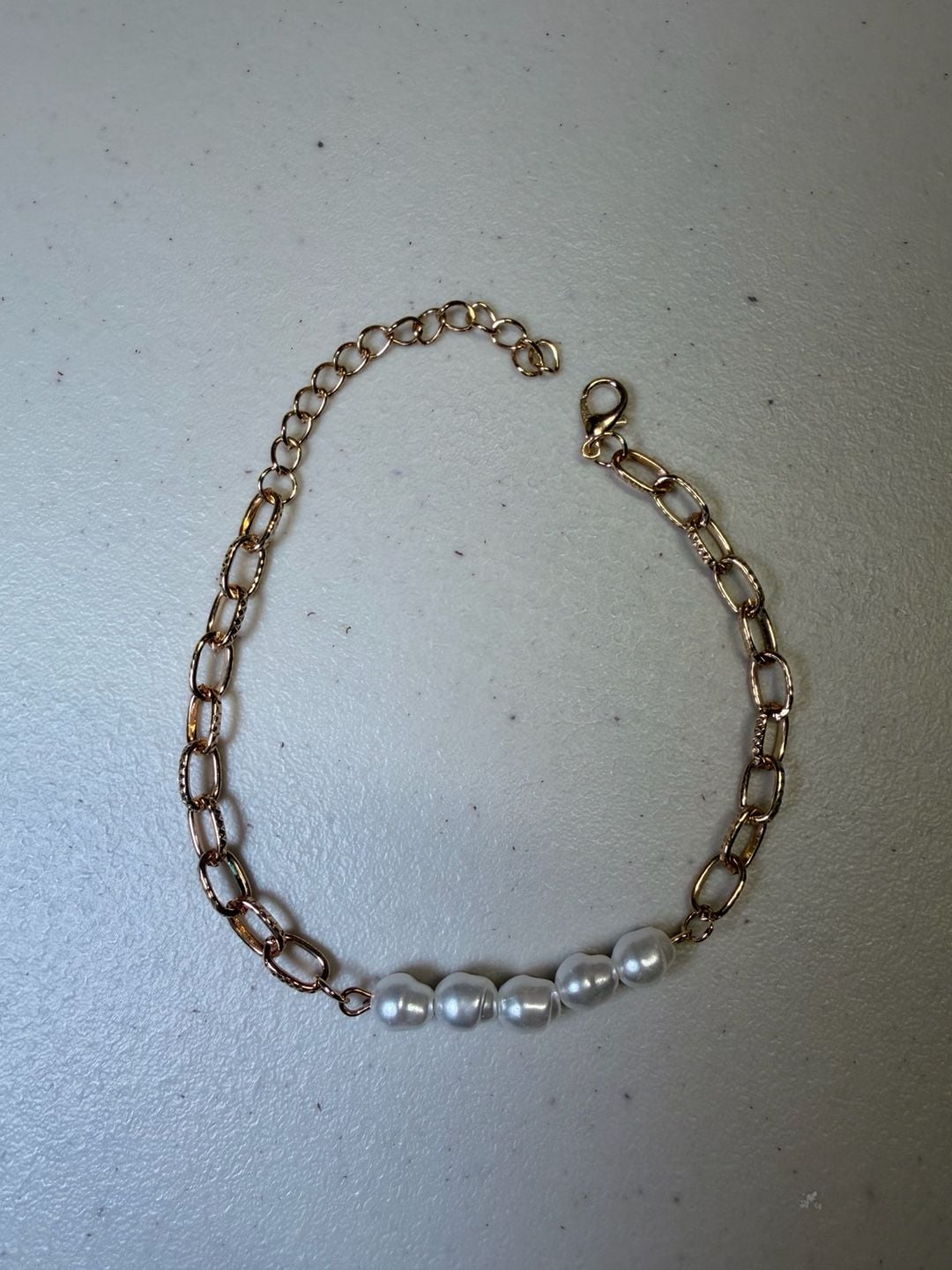 Generic Gold Link Chain Bracelet With White Pearls 8 Inches 2