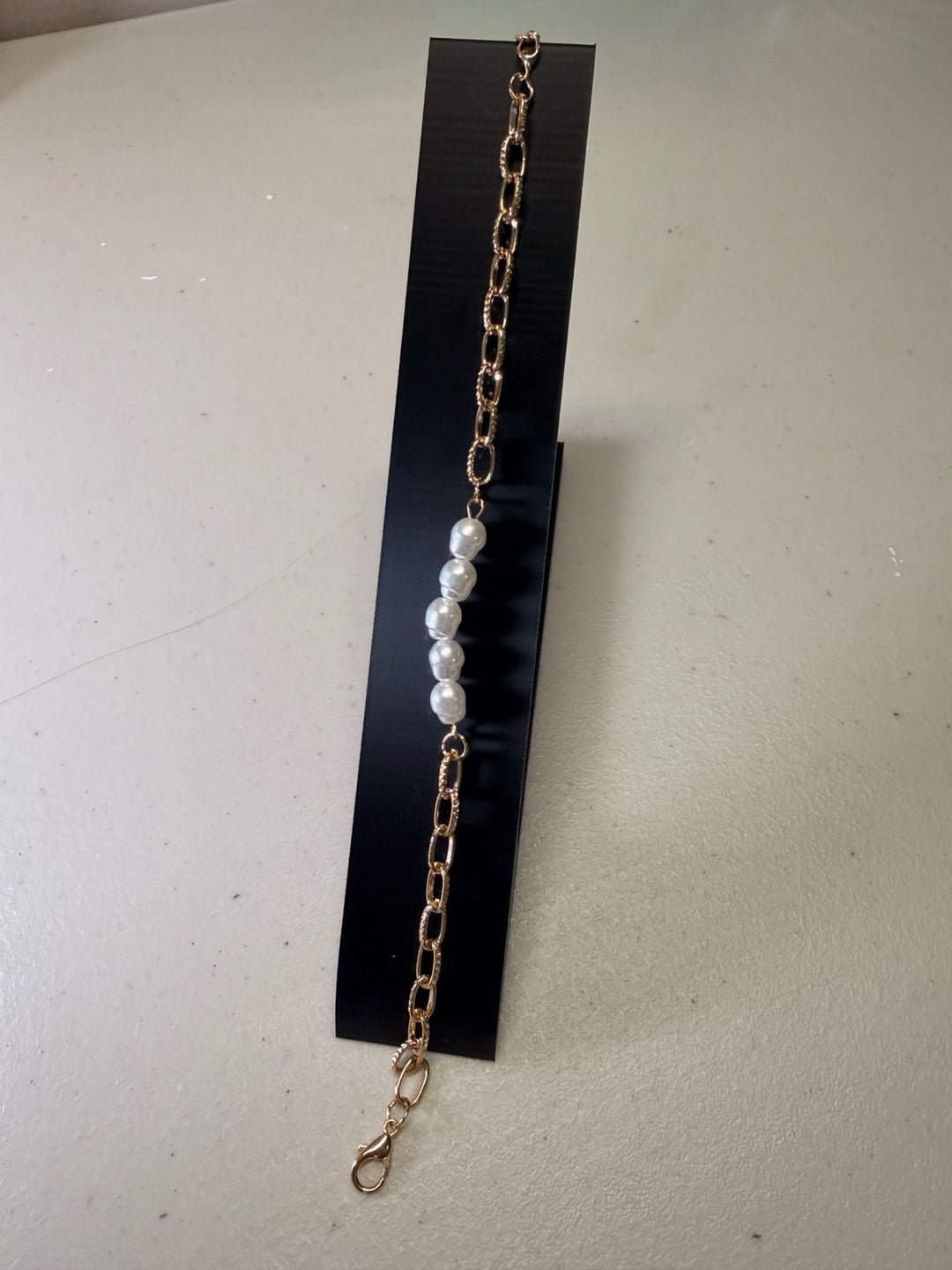 Generic Gold Link Chain Bracelet With White Pearls 8 Inches 4