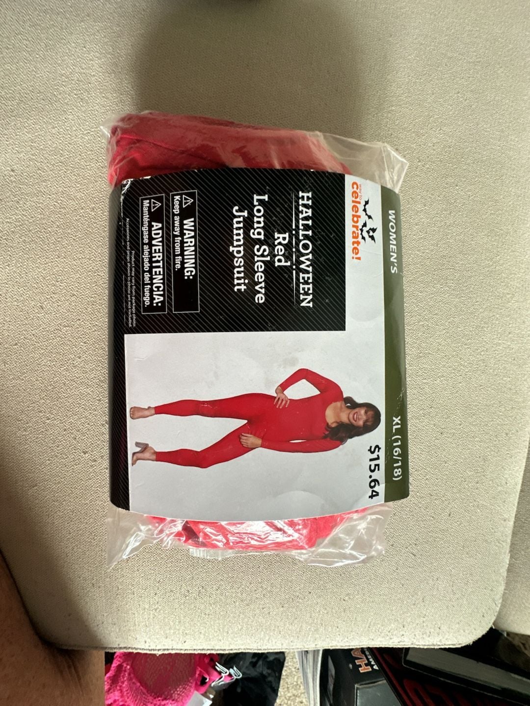 Way to Celebrate Halloween Red Long Sleeve Jumpsuit Size XL 16/18 2