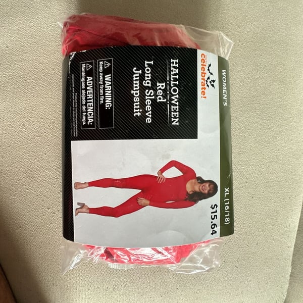 Way to Celebrate Halloween Red Long Sleeve Jumpsuit Size XL 16/18