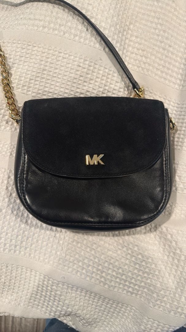 Michael Kors Black Suede Crossbody Bag with Gold Hardware 2