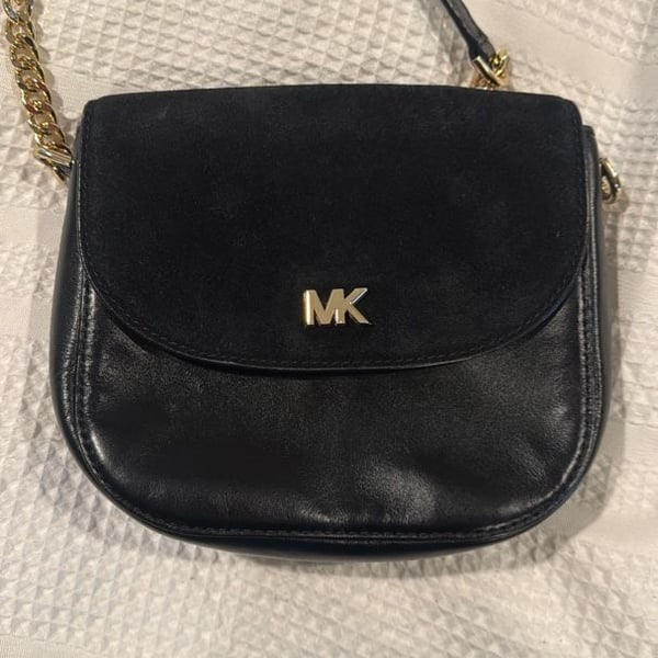 Michael Kors Black Suede Crossbody Bag with Gold Hardware