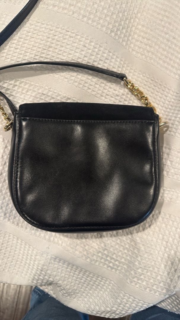 Michael Kors Black Suede Crossbody Bag with Gold Hardware 4