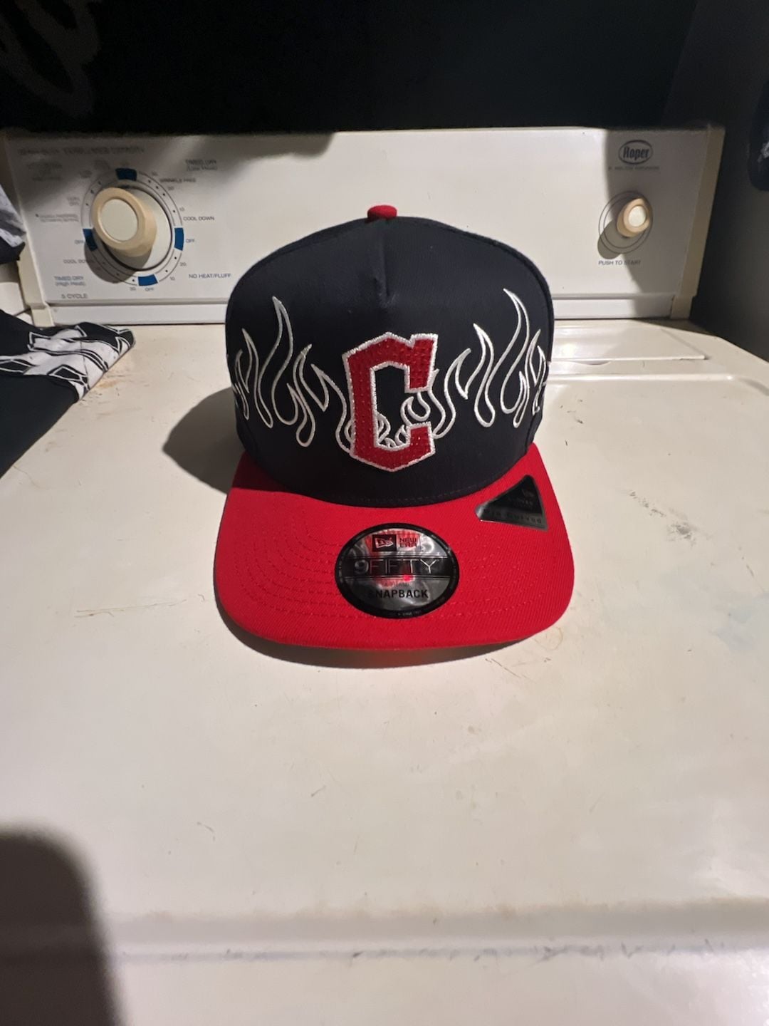 New Era Cleveland Guardians 9FIFTY Snapback Hat Black Red Flames 2