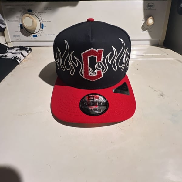 New Era Cleveland Guardians 9FIFTY Snapback Hat Black Red Flames