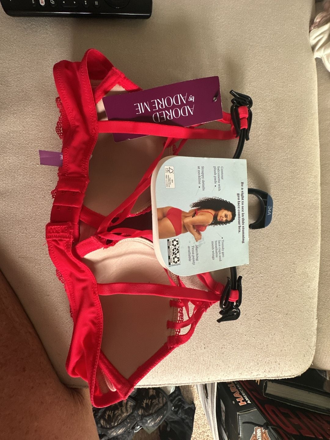 Adored By Adore Me Tessa Contour Bra Size 34A Red Lace 3