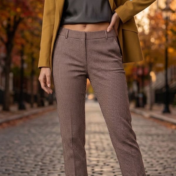 Express Columnist Ankle Mid Rise Stretch Pants Size 8S/8C Brown Houndstooth