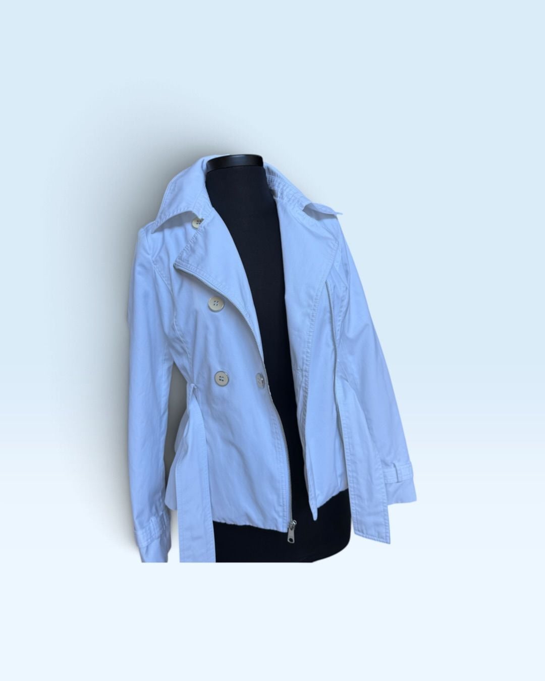 Black Rivet Women’s White Belted Trench Jacket Size S Cotton Blend Moto Style 3