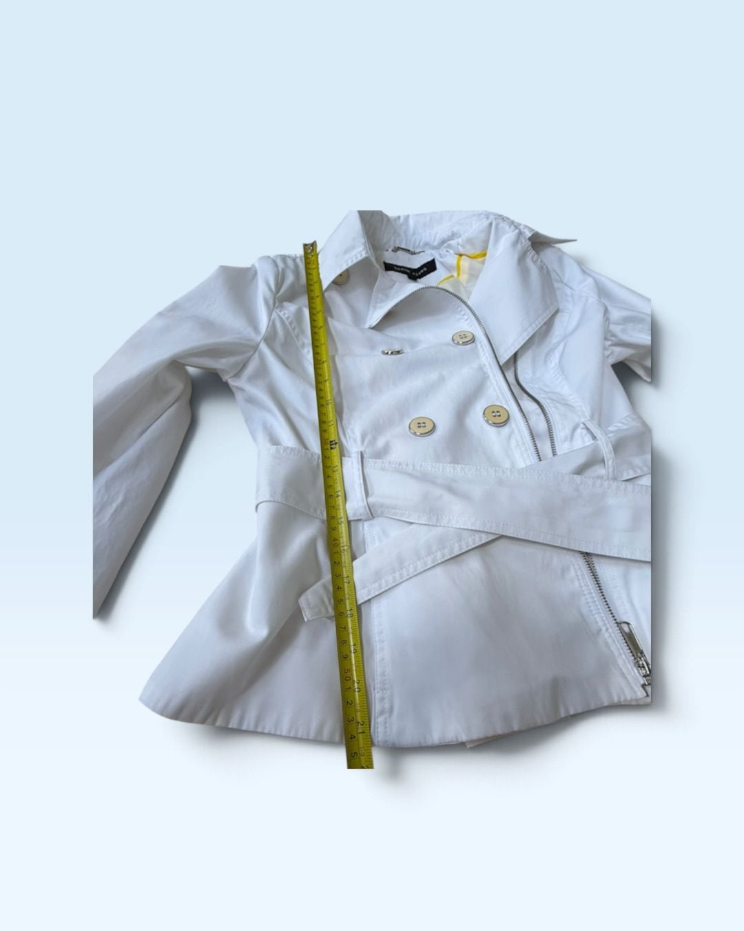 Black Rivet Women’s White Belted Trench Jacket Size S Cotton Blend Moto Style 5
