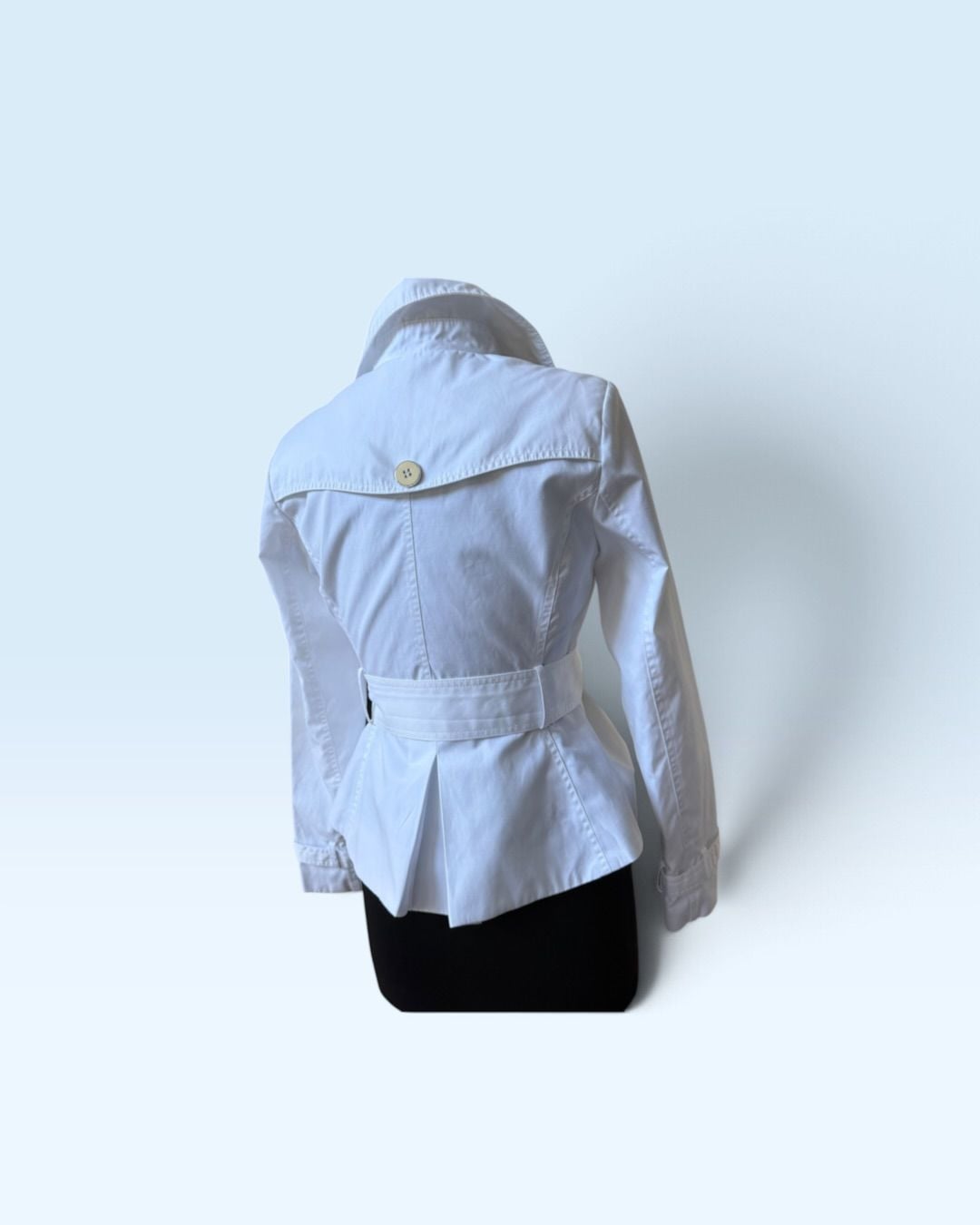 Black Rivet Women’s White Belted Trench Jacket Size S Cotton Blend Moto Style 9