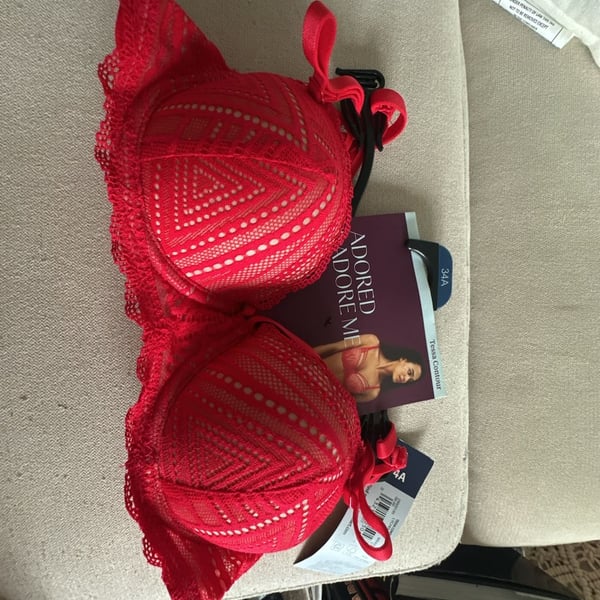 Adored By Adore Me Tessa Contour Geo Lace Bra Size 34A Red
