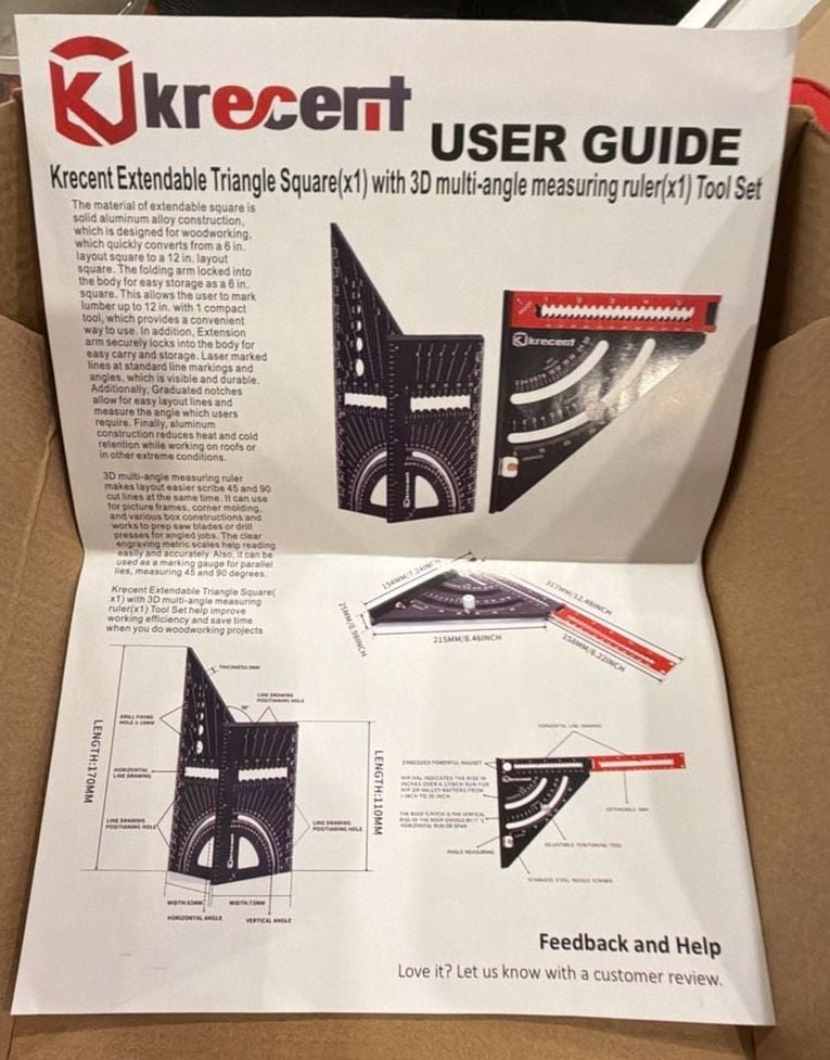Folding Triangle Square Ruler And 3D Mitre Angle Measuring Template 2