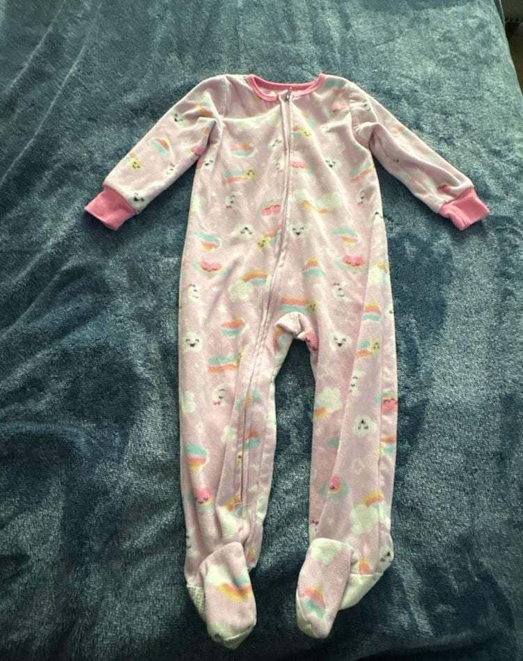 Absorba Fleece Footed Pajamas Size 2T Pink Rainbow Cloud Sleepwear 2
