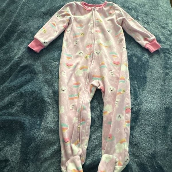 Absorba Fleece Footed Pajamas Size 2T Pink Rainbow Cloud Sleepwear