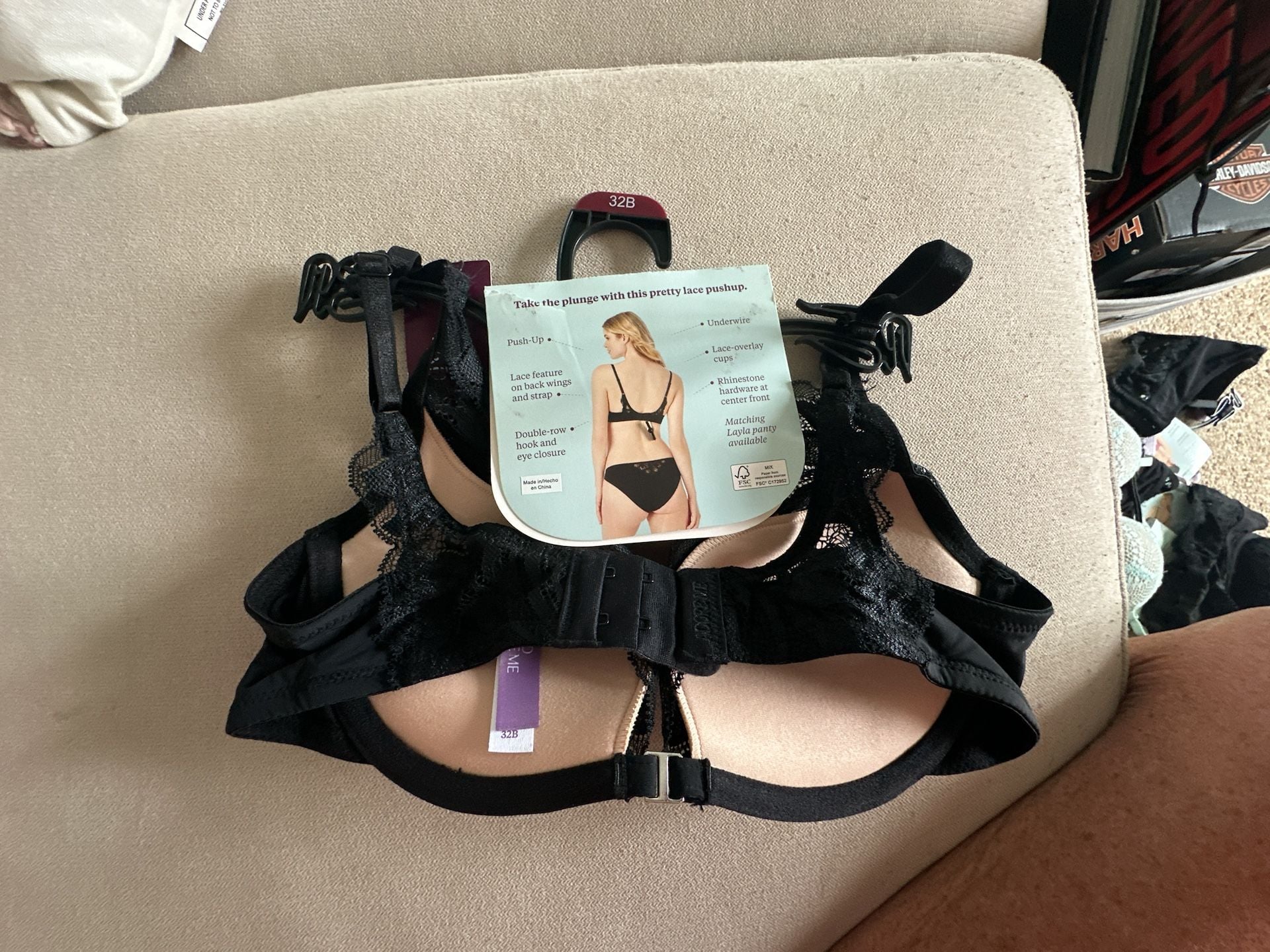 Adored By Adore Me Layla Push Up Bra Size 32B Black Lace 3