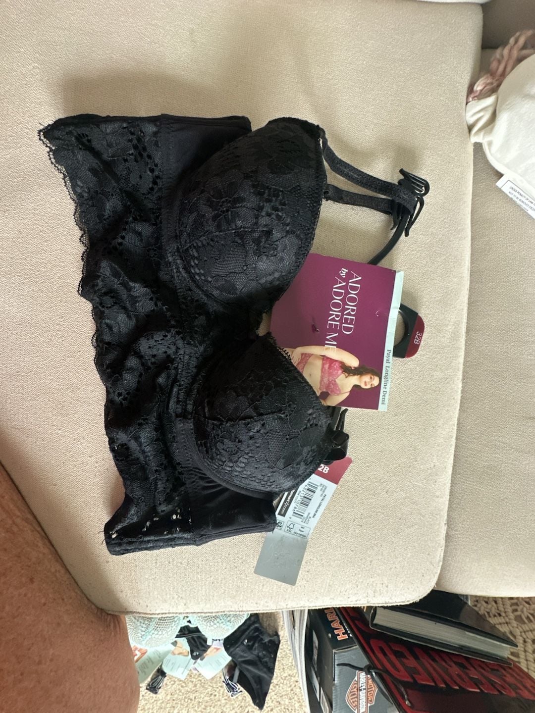 Adored By Adore Me Payal Longline Demi Size 32B Black Lace 2