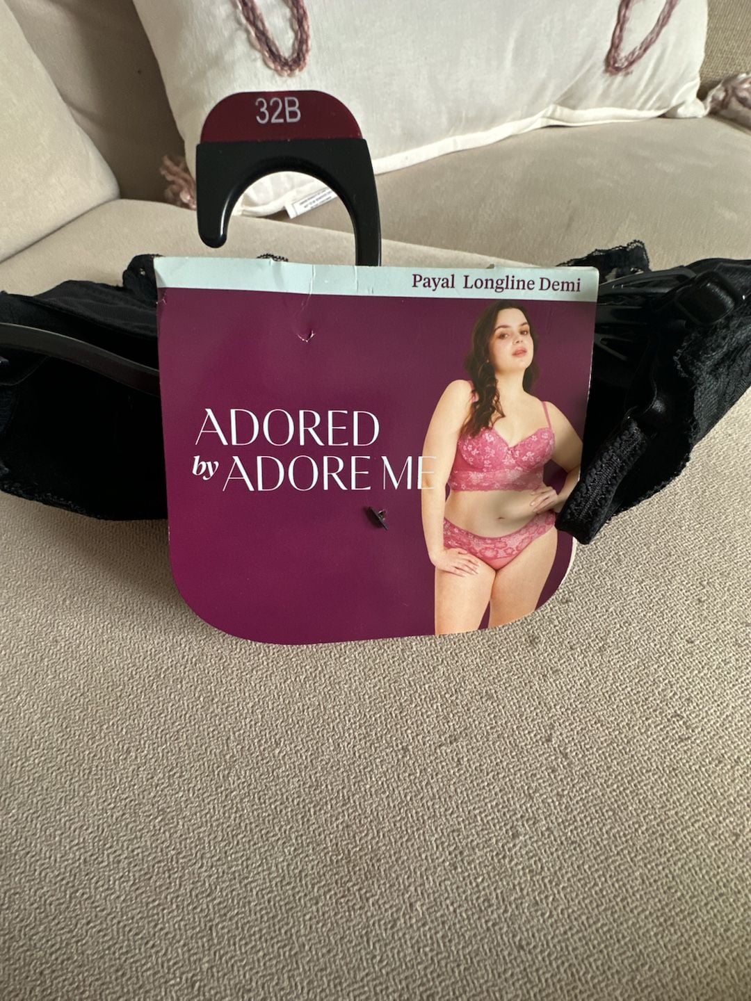 Adored By Adore Me Payal Longline Demi Size 32B Black Lace 3