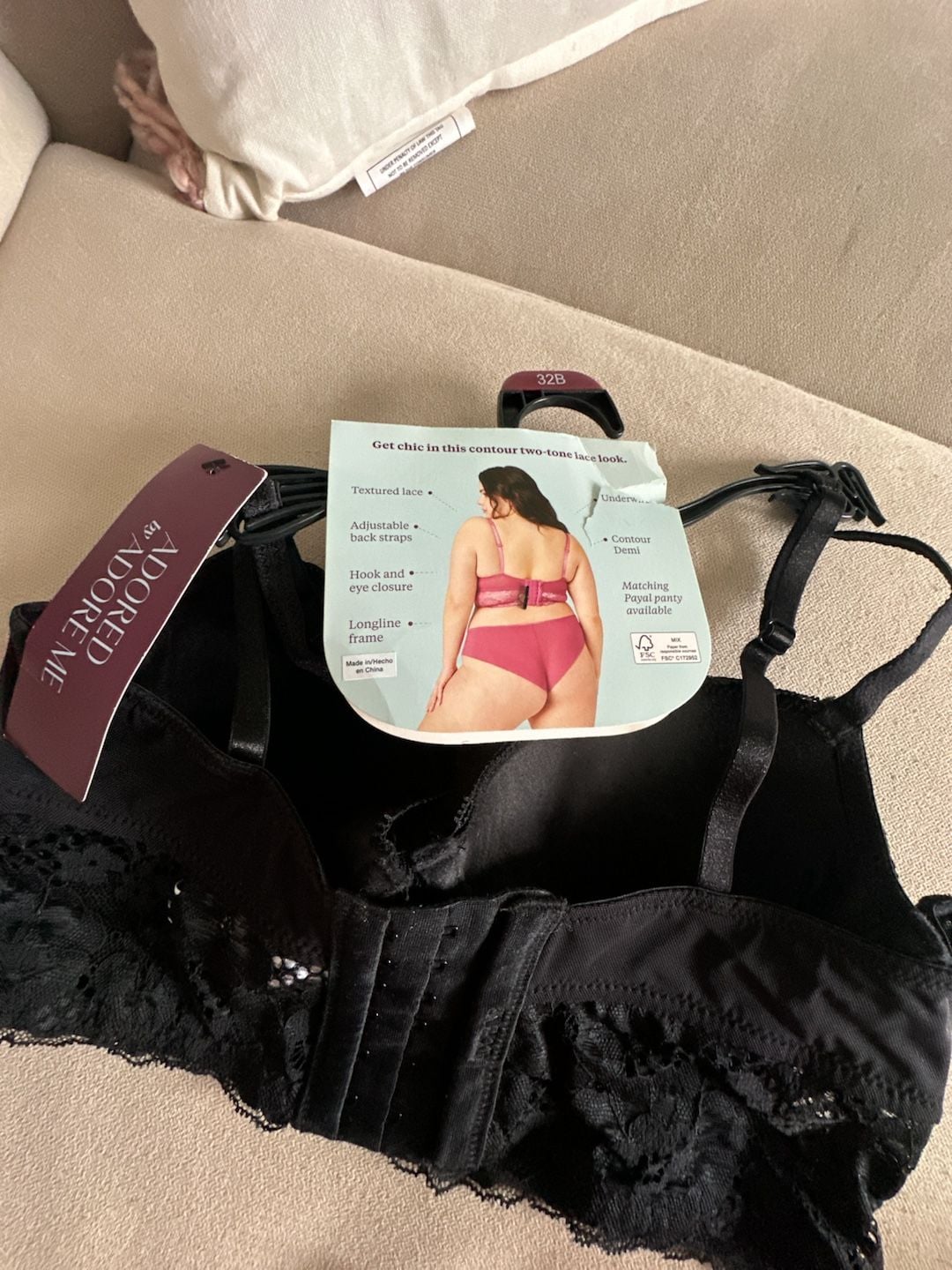 Adored By Adore Me Payal Longline Demi Size 32B Black Lace 4
