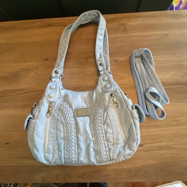 JINGPIN Light Blue Faux Leather Quilted Crossbody Shoulder Bag