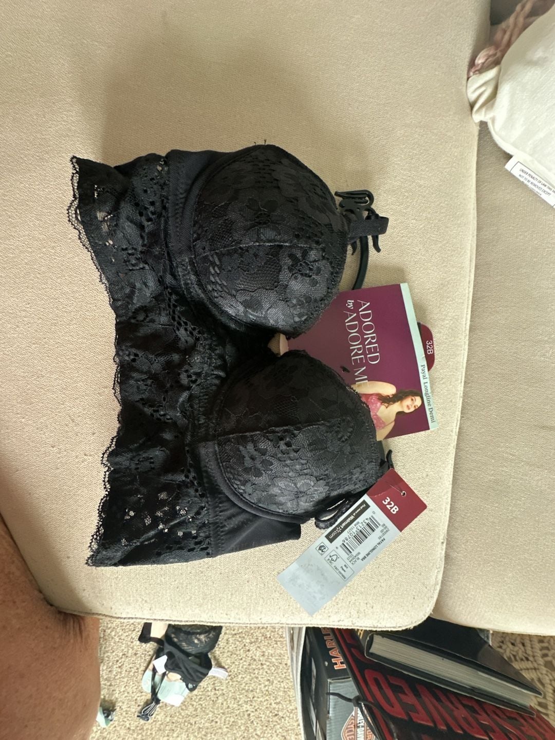Adored By Adore Me Payal Longline Demi Bra Size 32B Black Lace 2