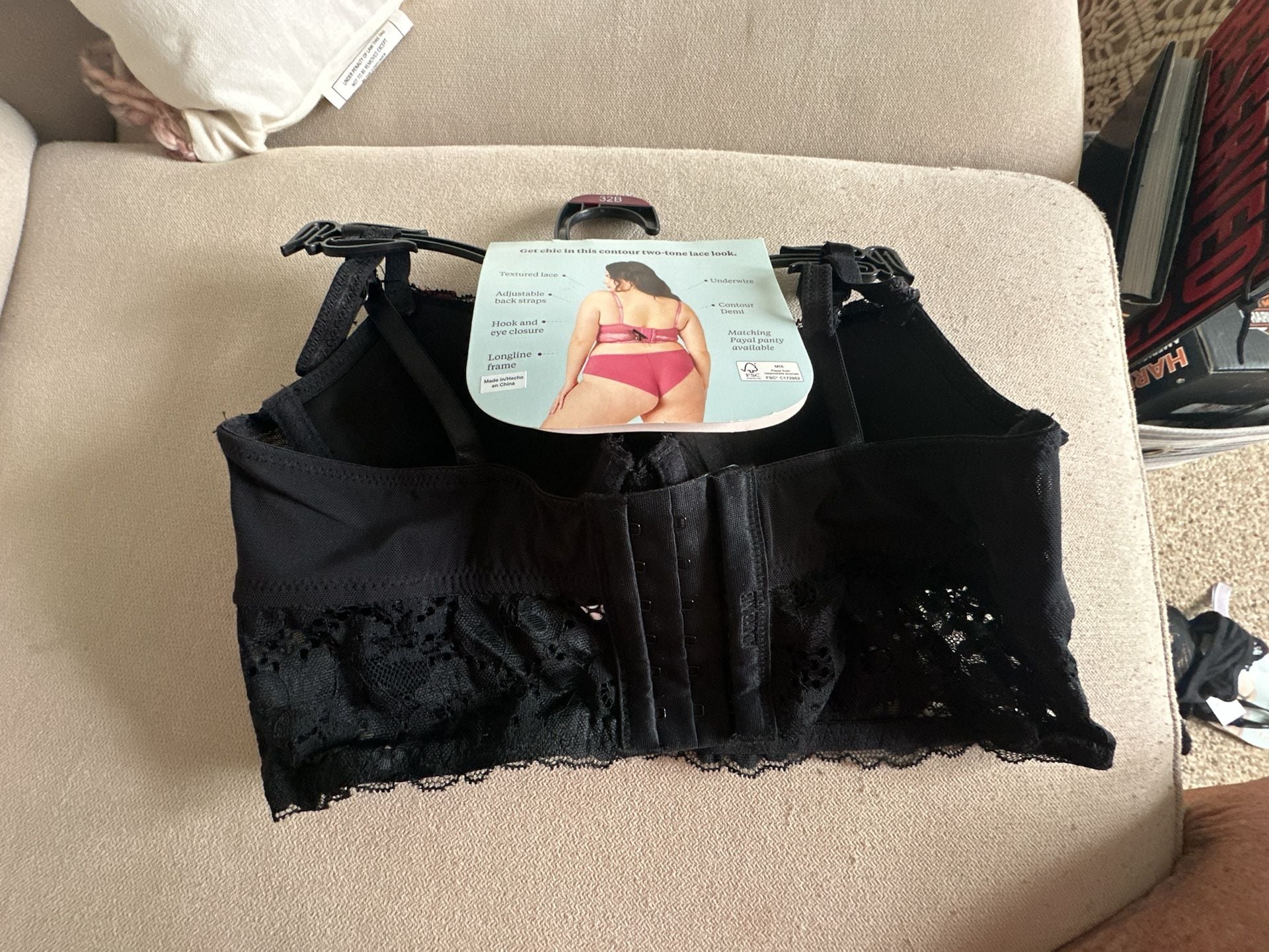 Adored By Adore Me Payal Longline Demi Bra Size 32B Black Lace 3