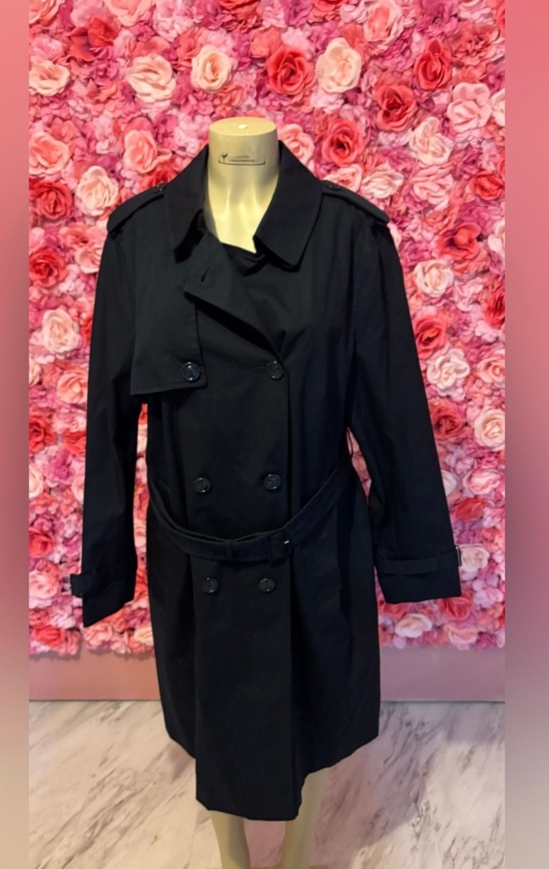 Mango Navy Blue Double-Breasted Knee-length Trench Coat with Belt(2XL) 2