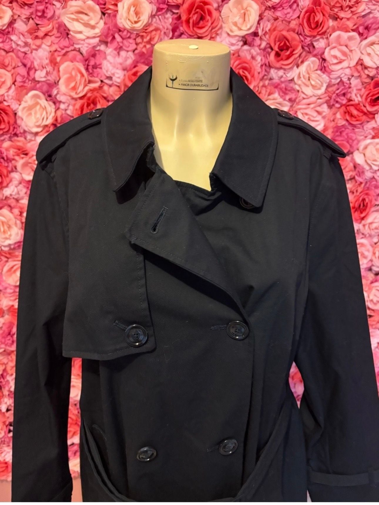 Mango Navy Blue Double-Breasted Knee-length Trench Coat with Belt(2XL) 5