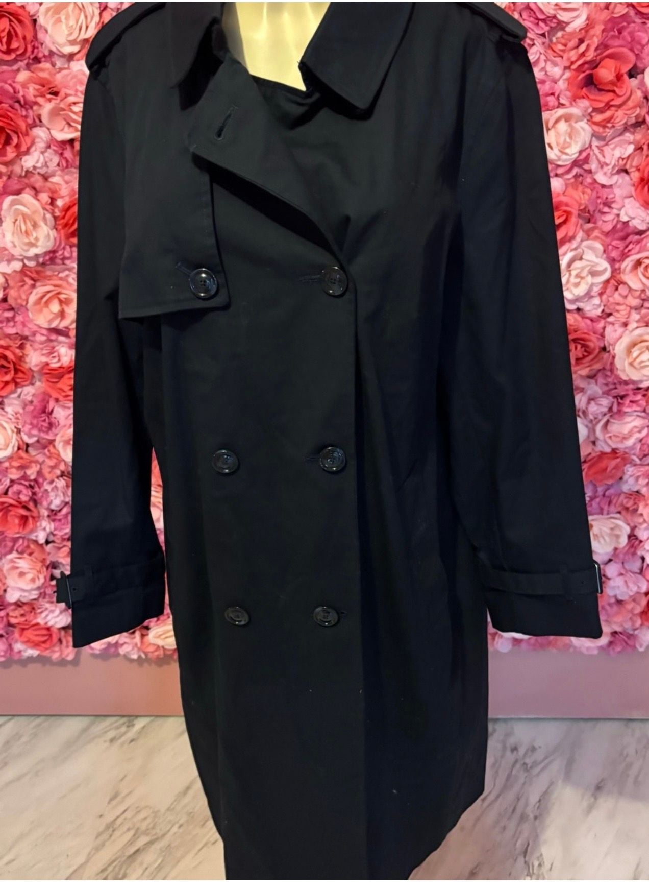 Mango Navy Blue Double-Breasted Knee-length Trench Coat with Belt(2XL) 7