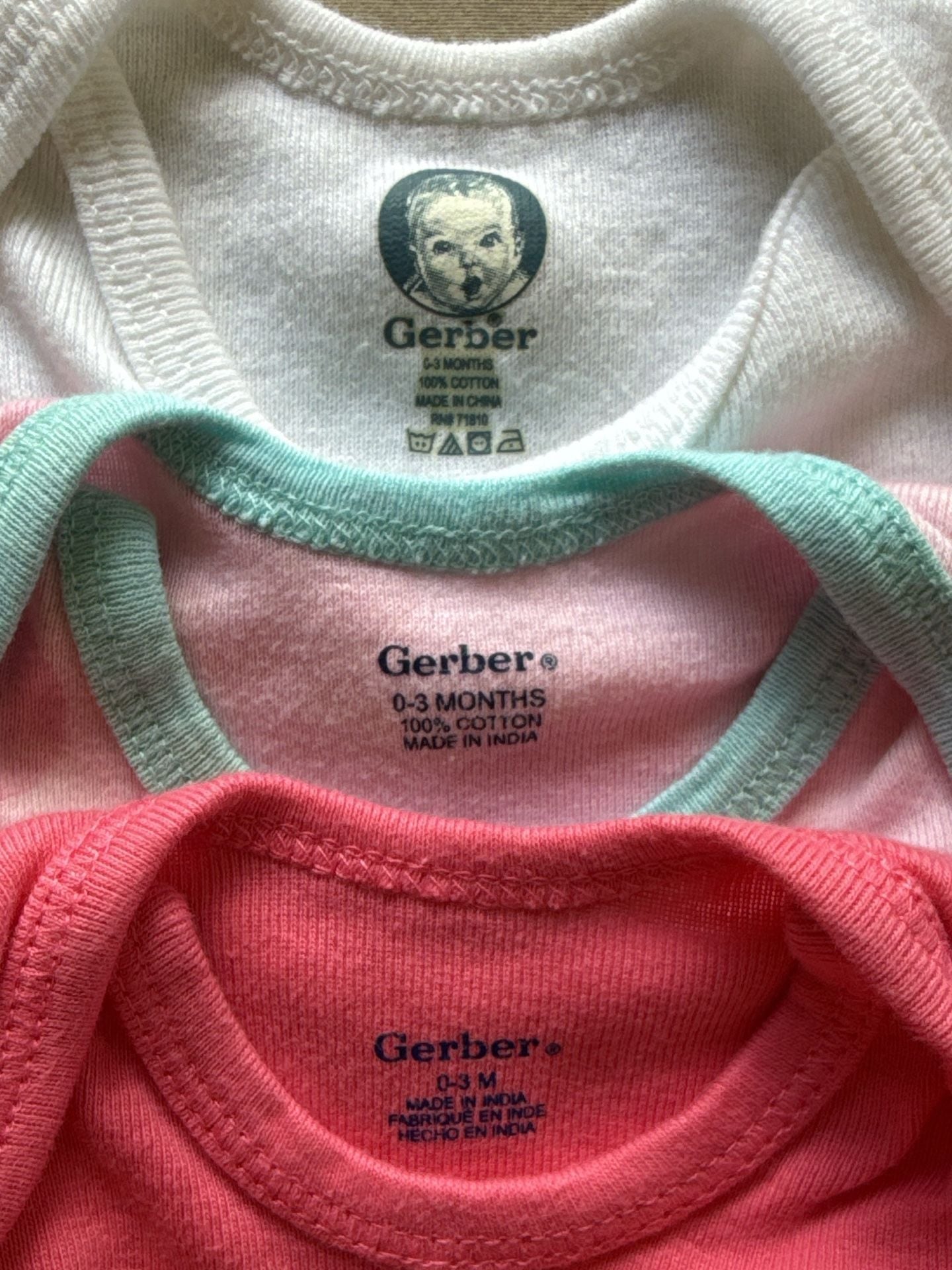 Gerber Baby Girl Bodysuits 0-3 Months 3-Pack Assorted 3