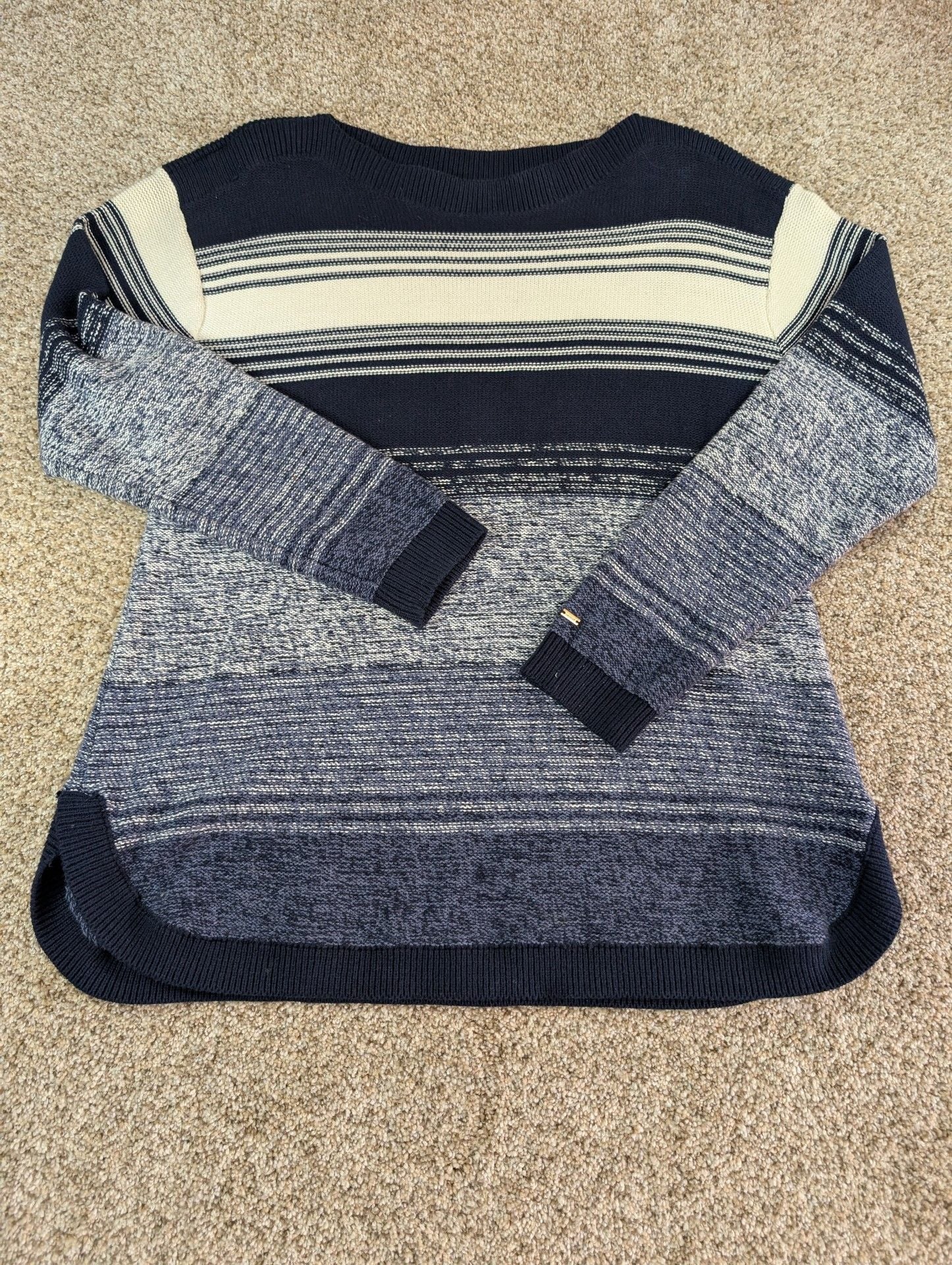 Tommy Hilfiger Women's Blue Striped Boat Neck Sweater Large 2