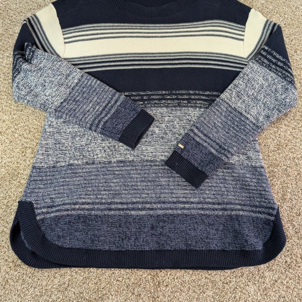 Tommy Hilfiger Women's Blue Striped Boat Neck Sweater Large