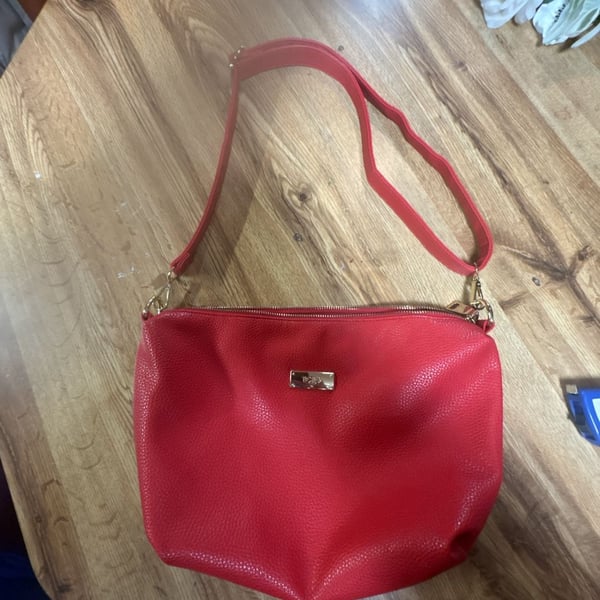 BCBG Paris Red Pebbled Leather Crossbody Bag