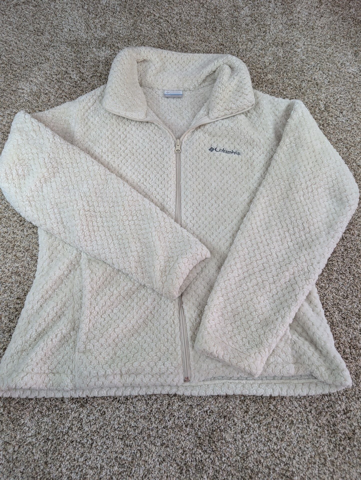 Columbia Fire Side Sherpa Full Zip Jacket Size L Cream Fuzzy Fleece 2