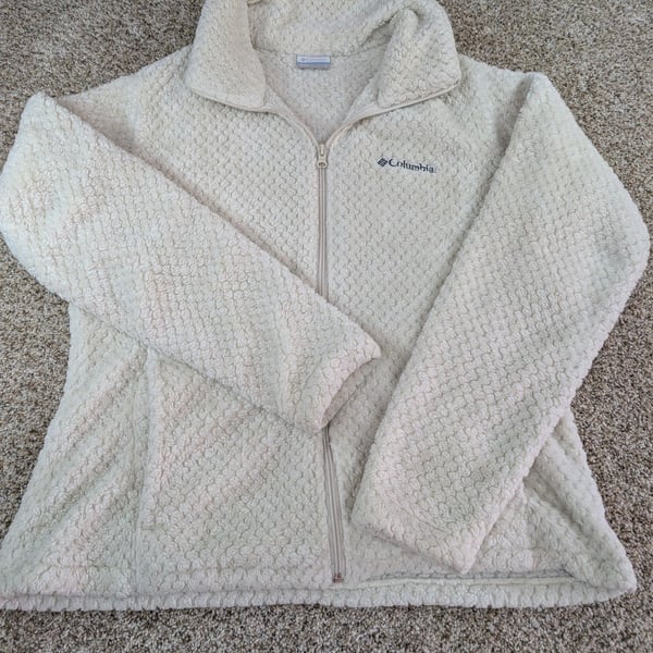 Columbia Fire Side Sherpa Full Zip Jacket Size L Cream Fuzzy Fleece