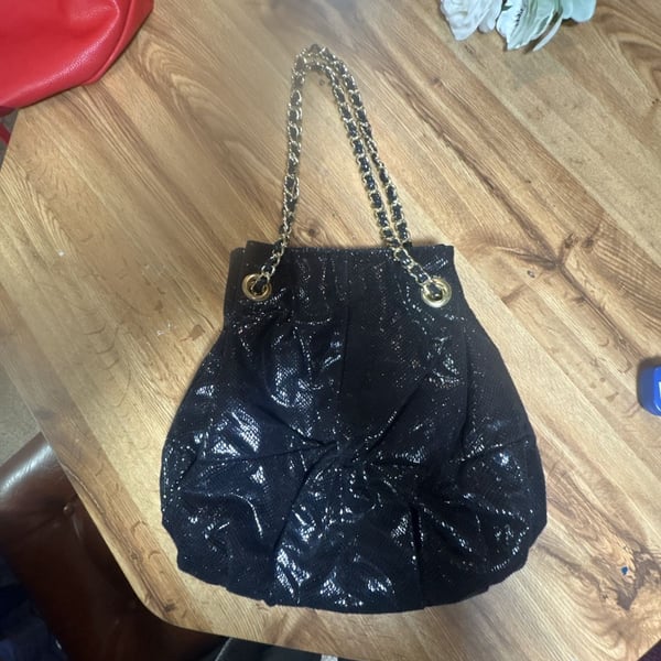 Rampage Black Patent Cannage Shoulder Bag with Gold Chain Strap