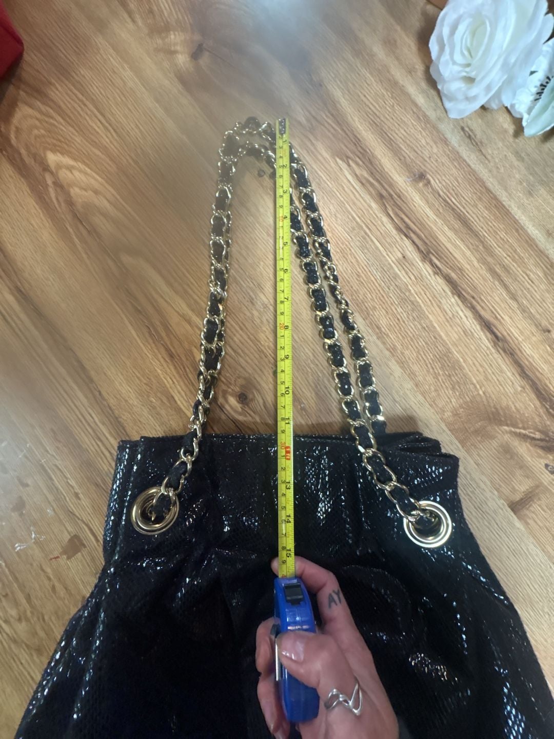 Rampage Black Patent Cannage Shoulder Bag with Gold Chain Strap 3