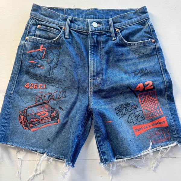 Mother Smokin High-Waisted Frayed Cut-Off Shorts Size 24 Blue Denim