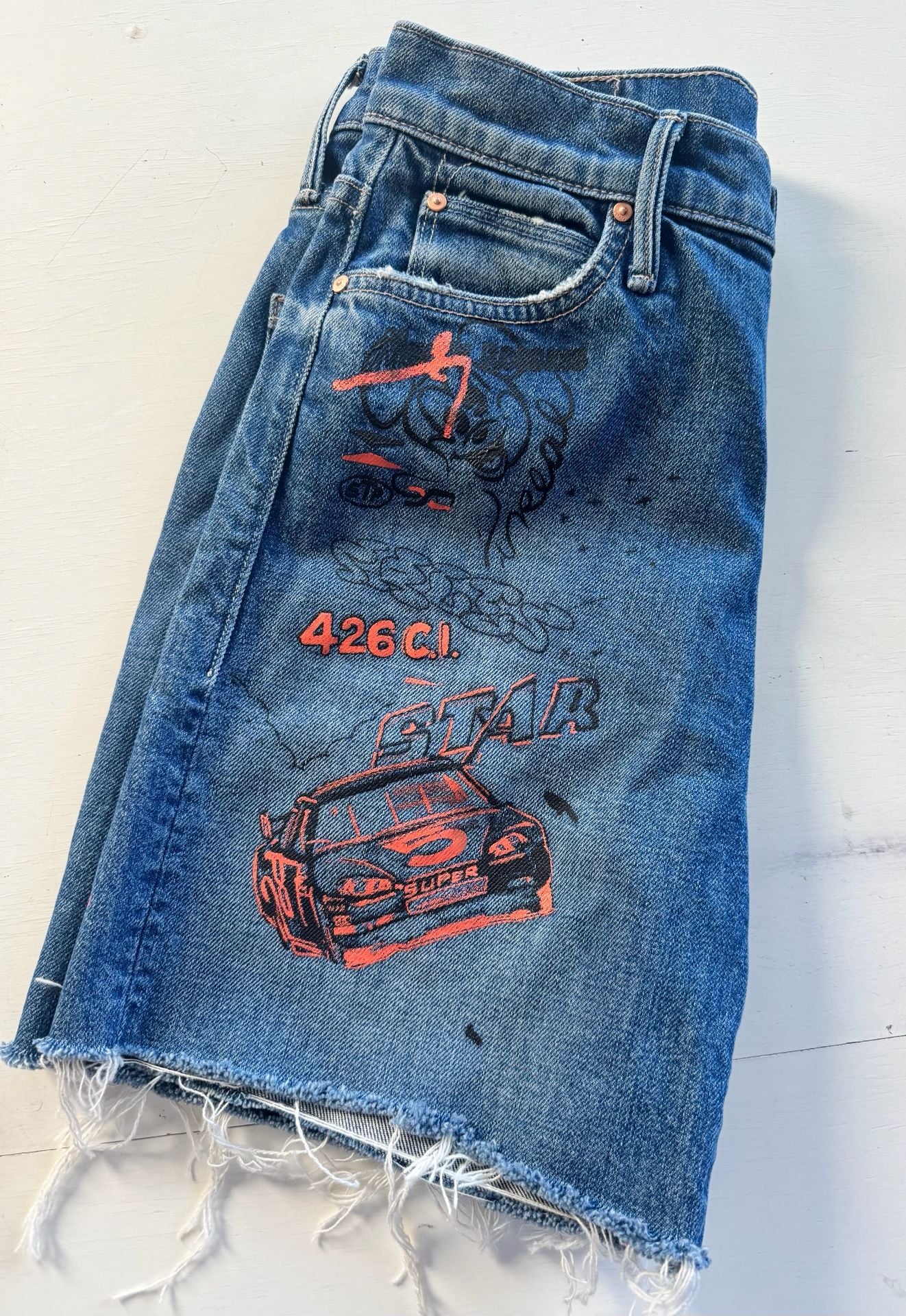 Mother Smokin High-Waisted Frayed Cut-Off Shorts Size 24 Blue Denim 12