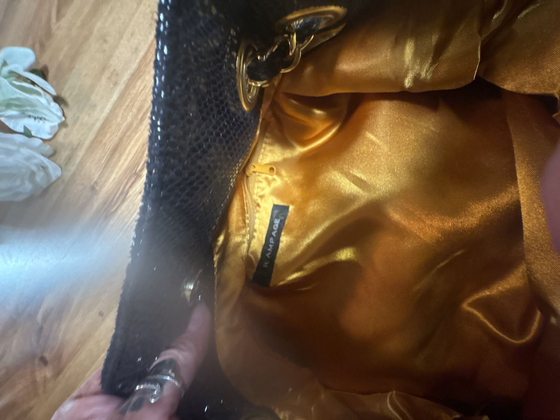 Rampage Black Patent Cannage Shoulder Bag with Gold Chain Strap 5