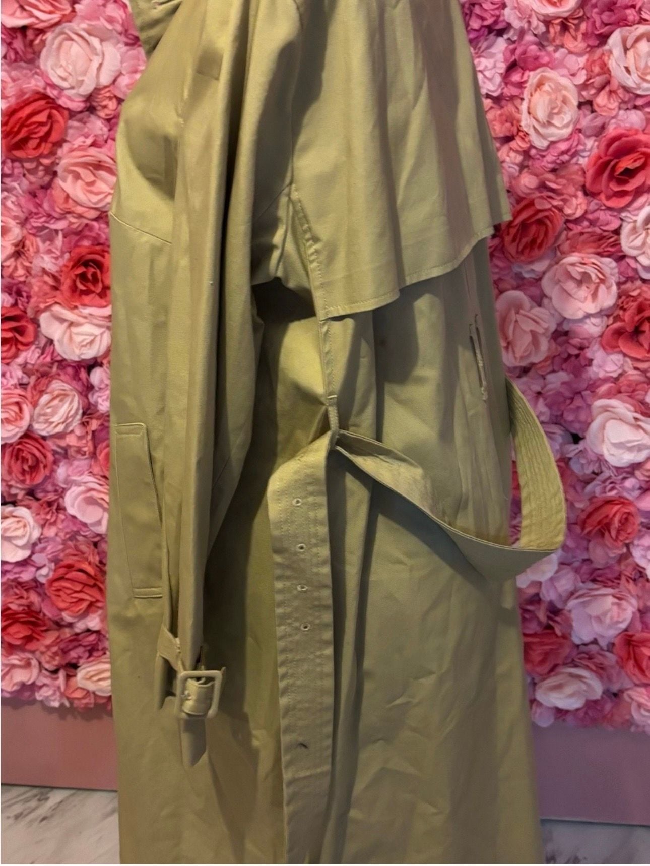 Mango Tan Double-Breasted Knee-length Trench Coat with Belt(2XL) 3