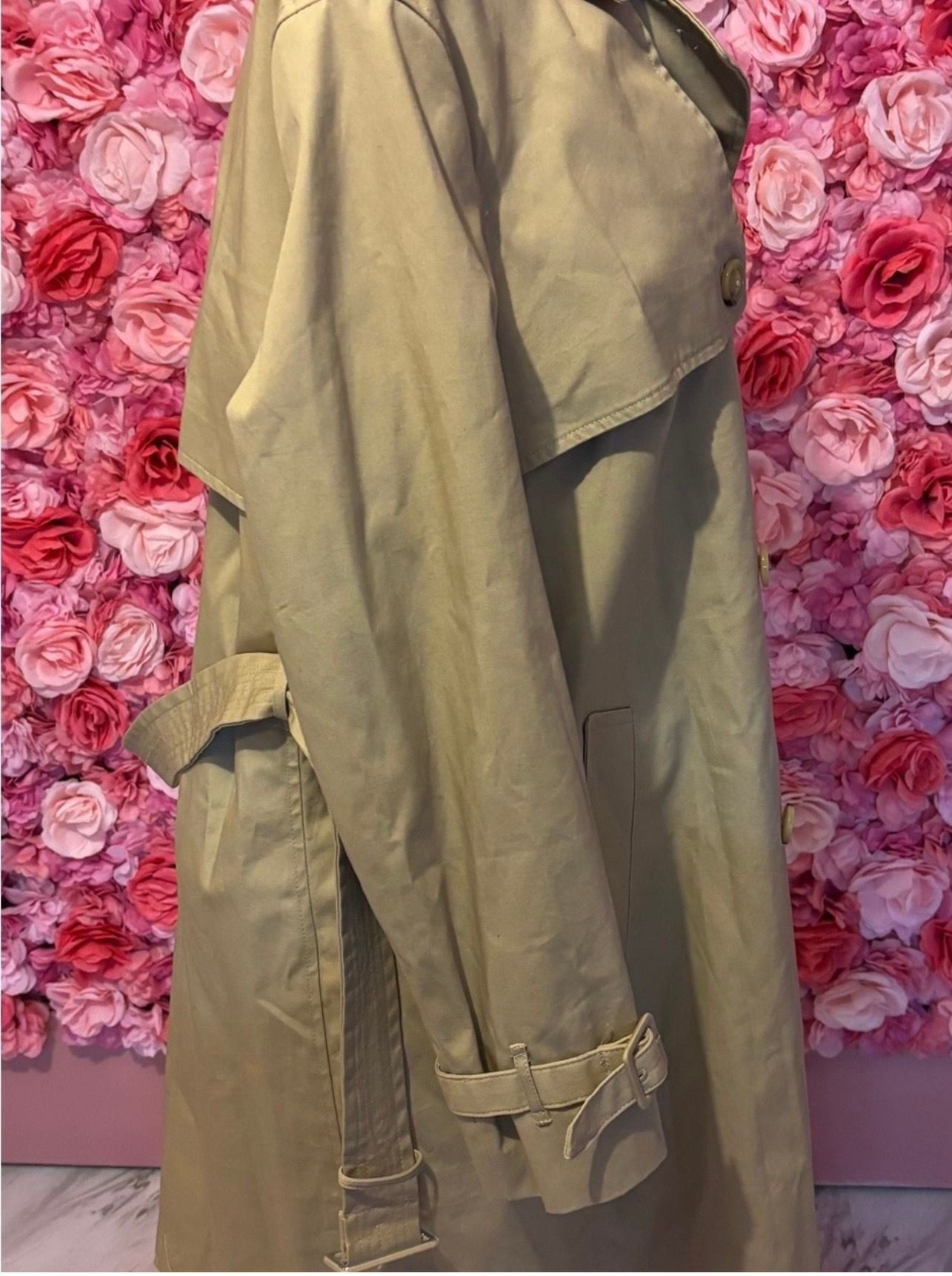 Mango Tan Double-Breasted Knee-length Trench Coat with Belt(2XL) 4