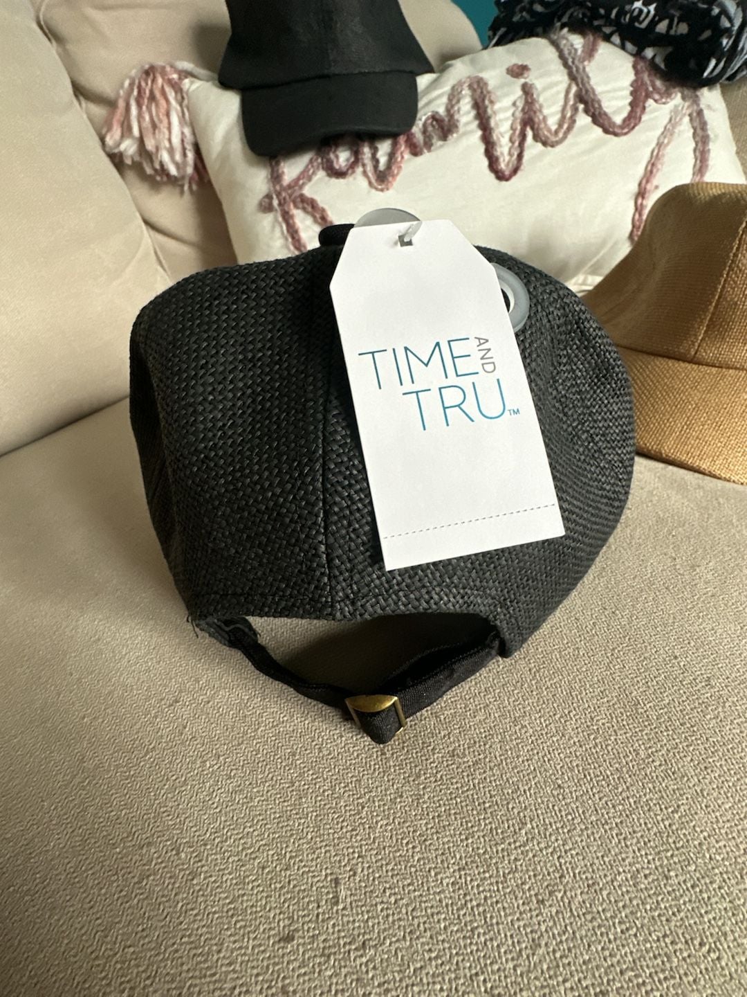 Time And Tru Woven Straw BB Cap Black One Size 3