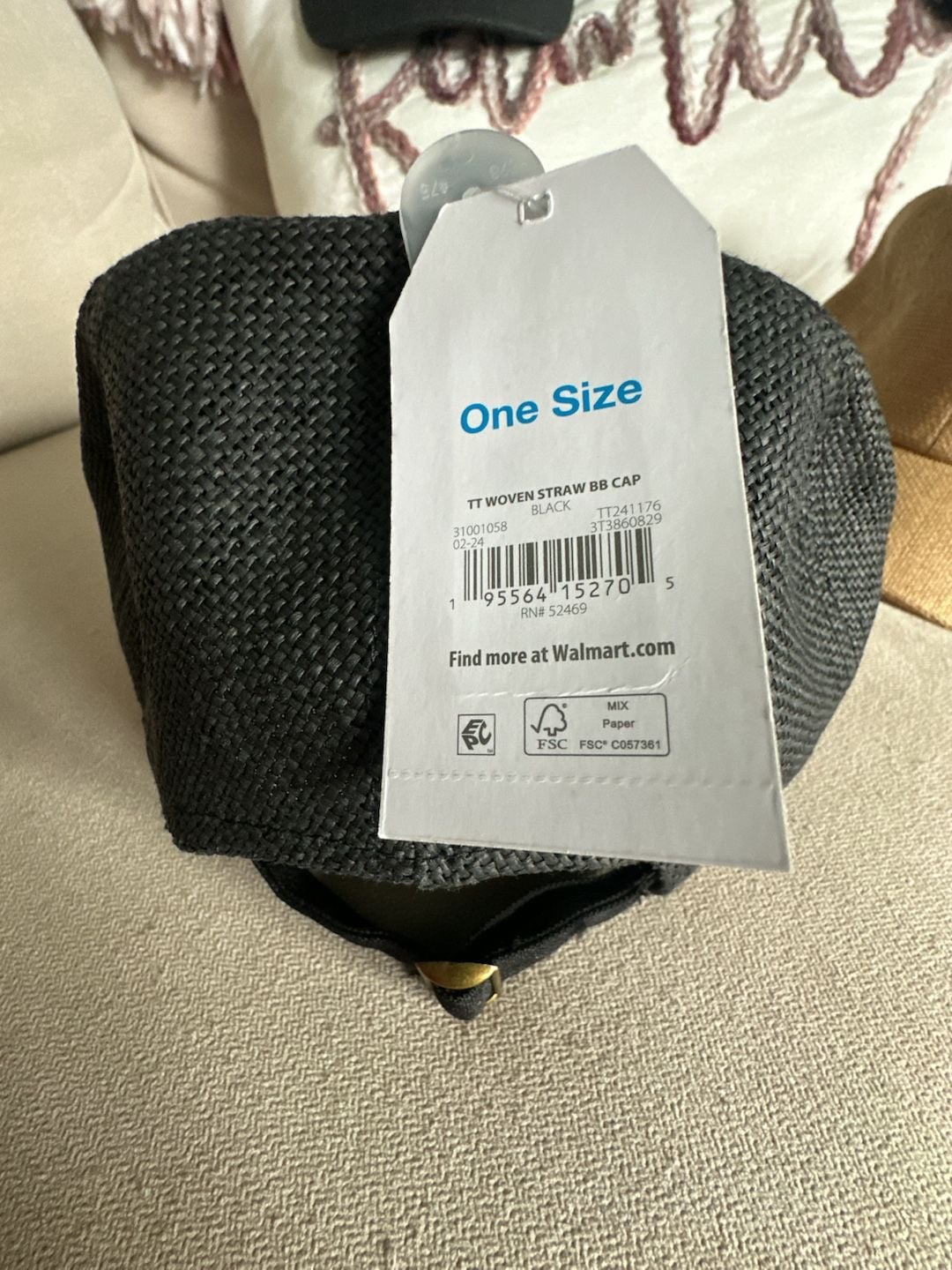 Time And Tru Woven Straw BB Cap Black One Size 4