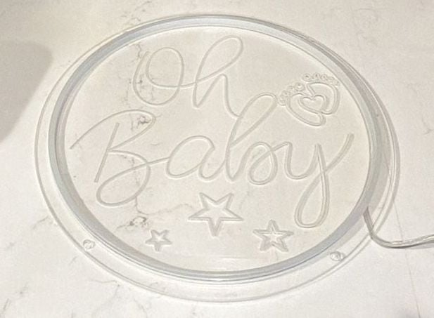 Oh Baby Neon Sign Round Acrylic LED Light USB Powered Party Decor 1