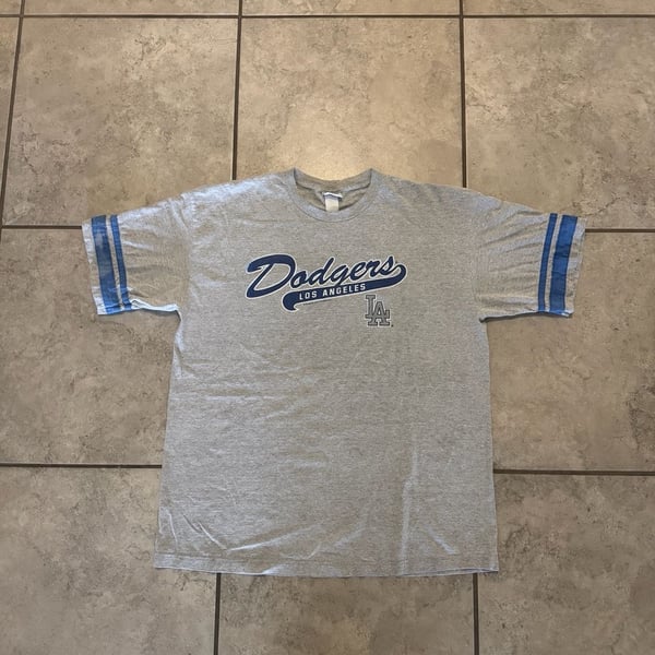 G-Star Dodgers Los Angeles T-Shirt Size L Gray Blue Striped Sleeves