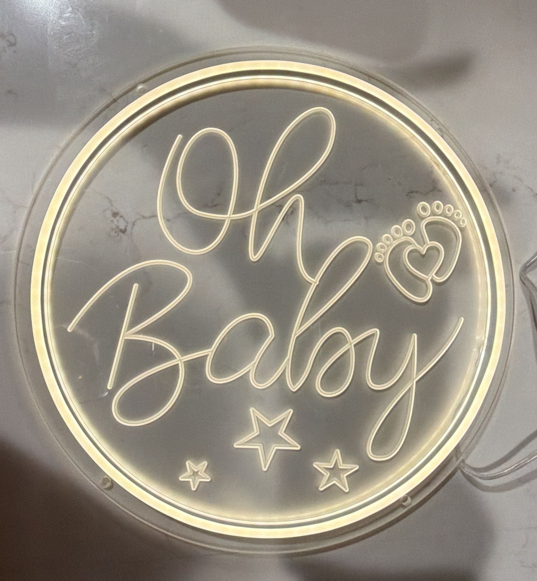 Oh Baby Neon Sign Round Acrylic LED Light USB Powered Party Decor 2