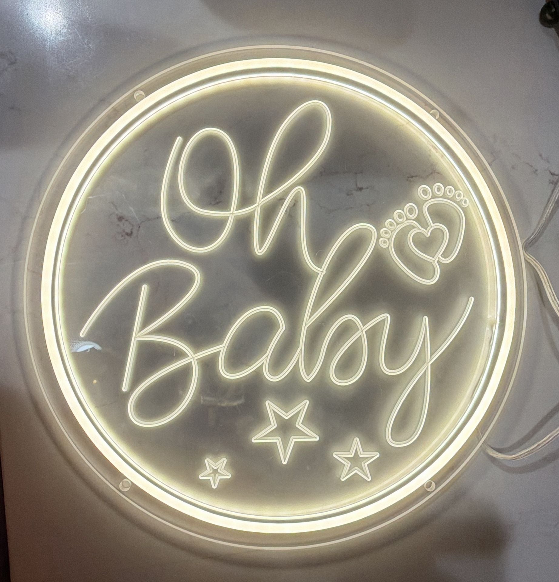 Oh Baby Neon Sign Round Acrylic LED Light USB Powered Party Decor 4