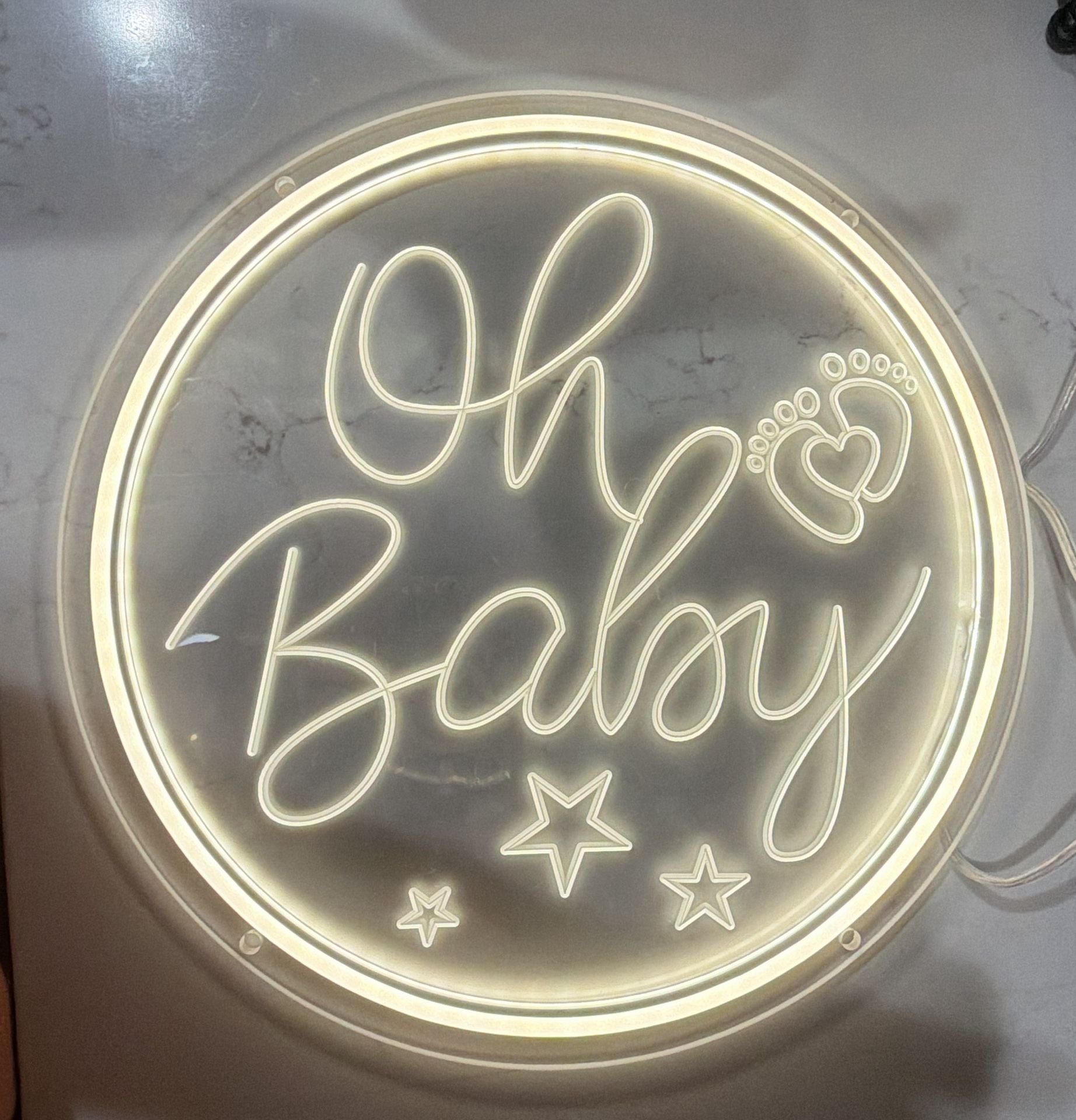 Oh Baby Neon Sign Round Acrylic LED Light USB Powered Party Decor 3