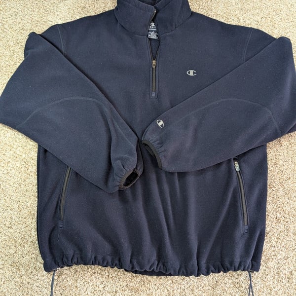 Champion 1/4 Zip Fleece Pullover Size L Navy Blue Mock Neck